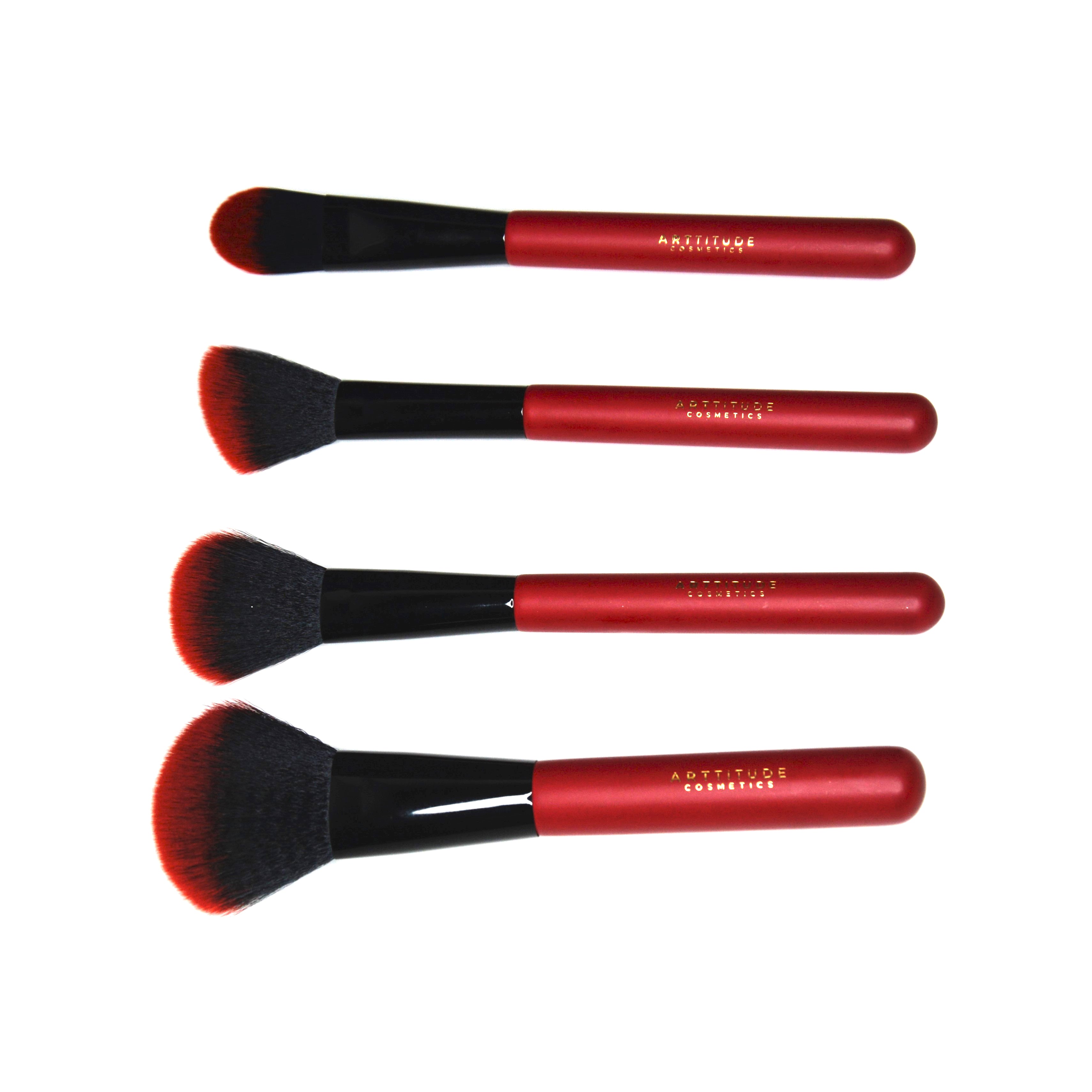 Red and Black Make-Up Brush Set - 4 Piece Face Finishing Brushes