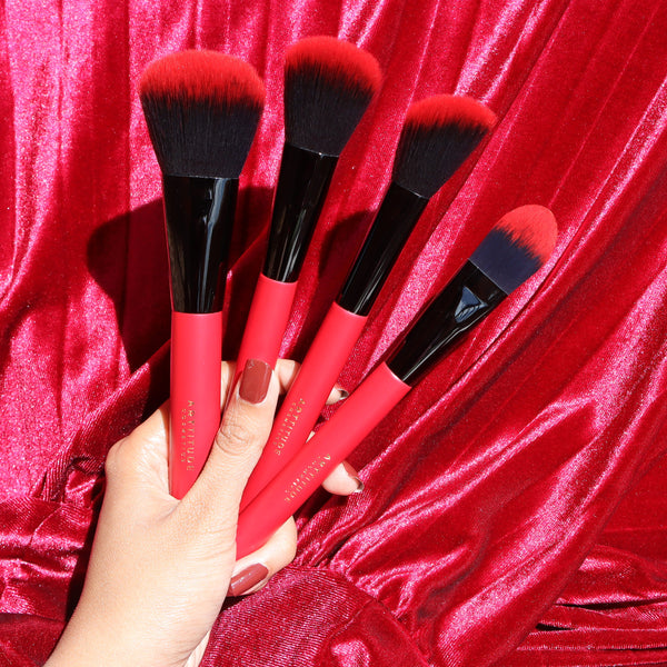 Red and Black Make-Up Brush Set - 4 Piece Face Finishing Brushes