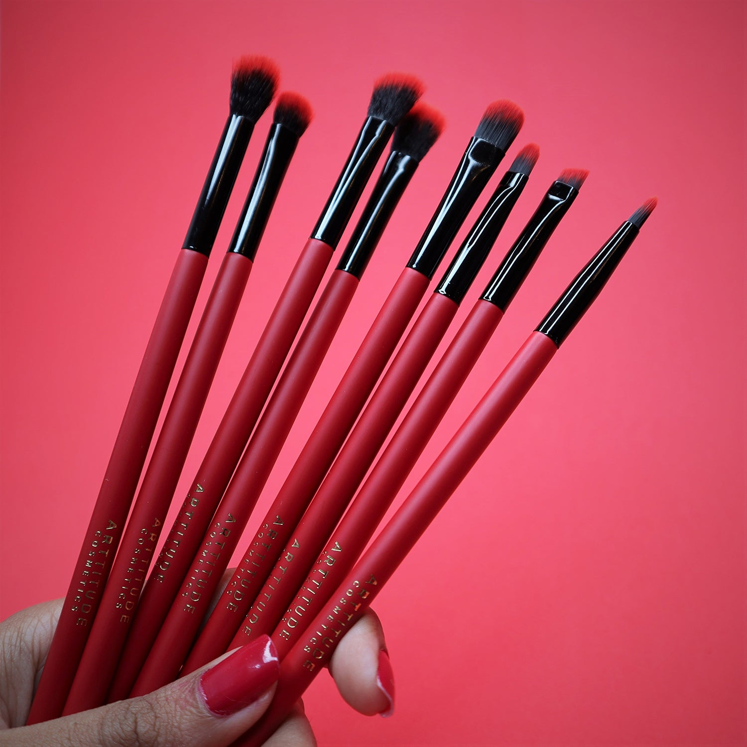 Red and Black Make-Up Brush Set - 8 Piece Eye Brushes