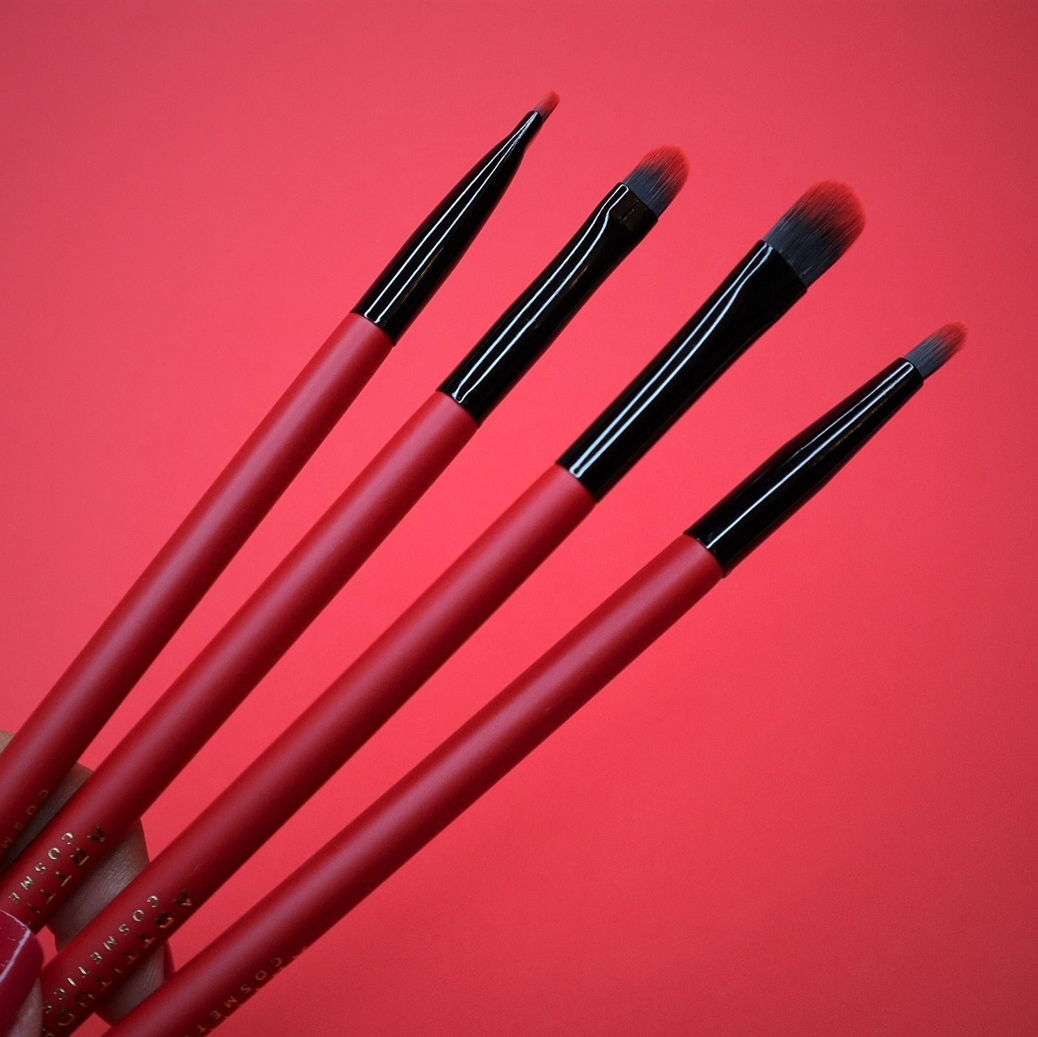 Red and Black Make-Up Brush Set - 4 Piece Precision Brushes