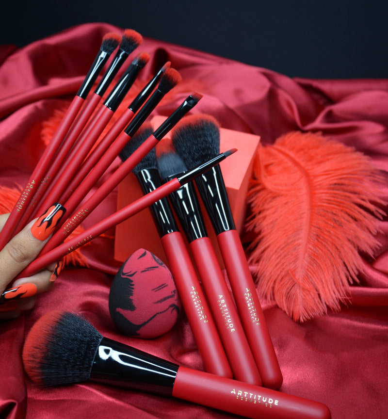 Red and Black Make-Up Brush Set - 12 Piece
