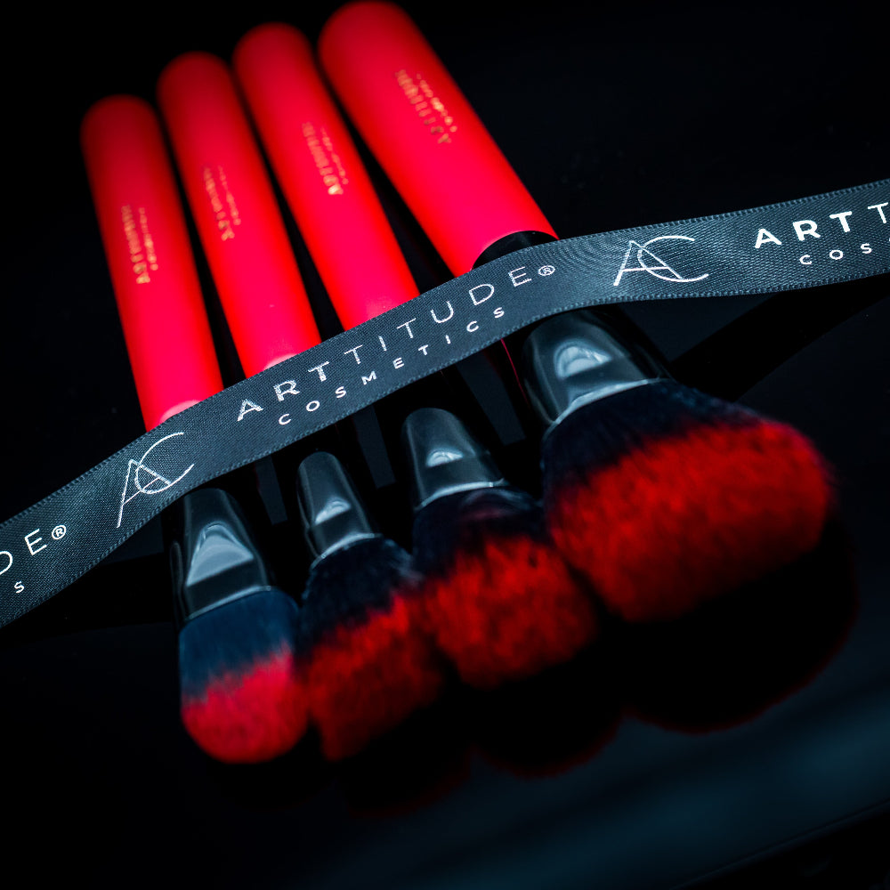 Red and Black Make-Up Brush Set - 4 Piece Face Finishing Brushes